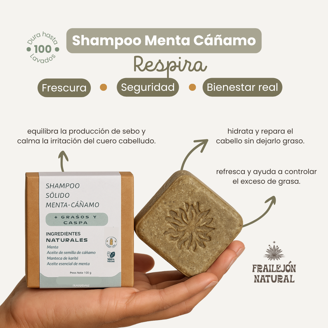 Shampoo Sólido Menta y Cáñamo - Control Grasa & Crecimiento Natural