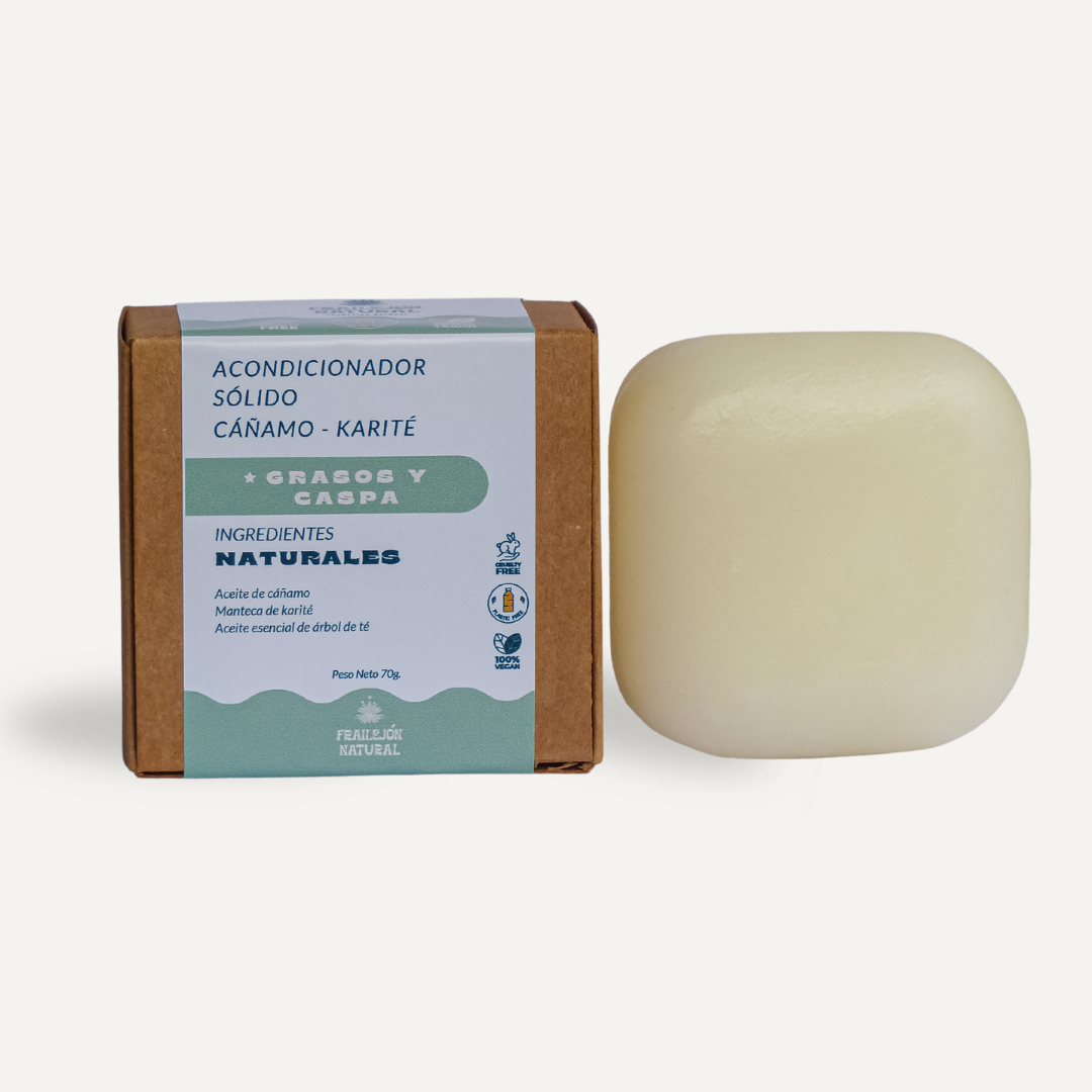 Acondicionador sólido de Cáñamo y Karité de Frailejon.cl, para cabello graso y fortalecimiento.