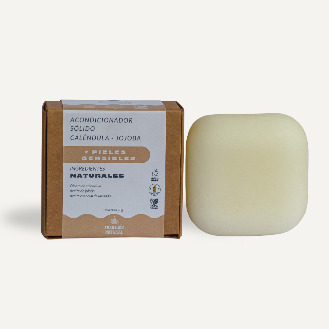 Acondicionador sólido de Caléndula y Jojoba de Frailejon.cl, para suavidad y protección de piel sensible.