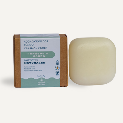Acondicionador sólido de Cáñamo y Karité de Frailejon.cl, para cabello graso y fortalecimiento.