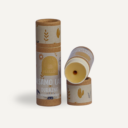 Bálsamo labial de Durazno de Frailejon.cl para labios reparados e hidratados.